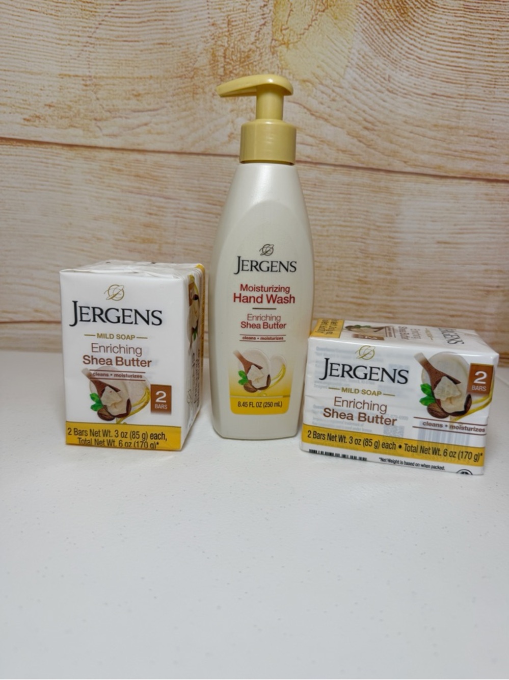 Jergens Enriching Shea Butter BUNDLE Bar Soap 3oz ea & Hand Soap 8.45 oz